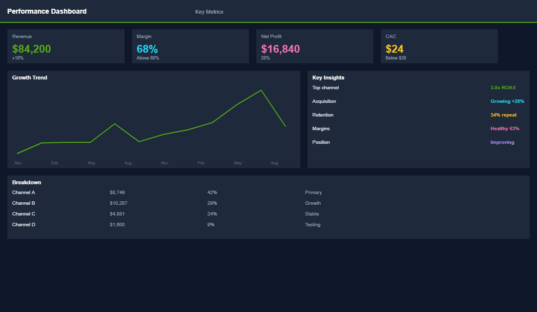Cash flow forecasting dashboard for ecommerce