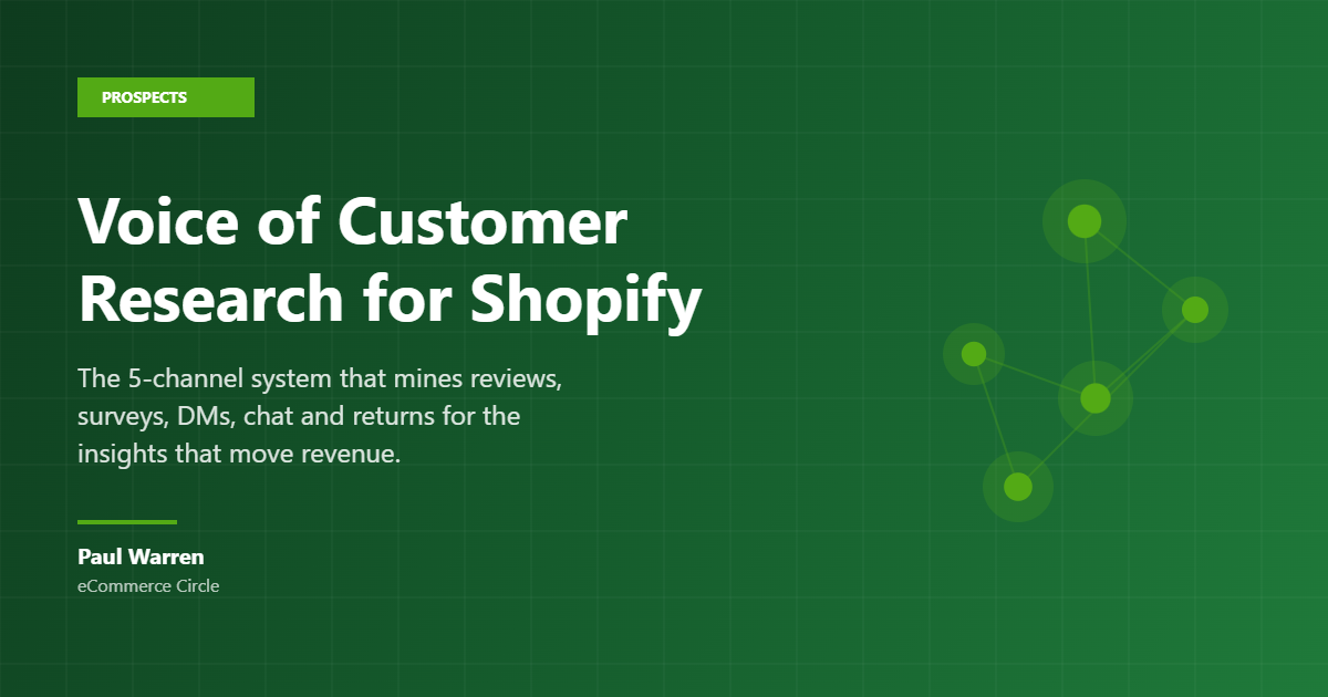 Voice of Customer Research for Shopify: The 5-Channel System That Mines Reviews, Surveys, DMs, Chat, and Returns for Million-Dollar Insights