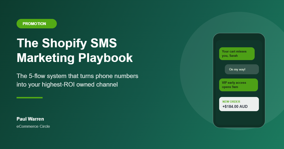 The Shopify SMS Marketing Playbook featured image with phone showing marketing text messages