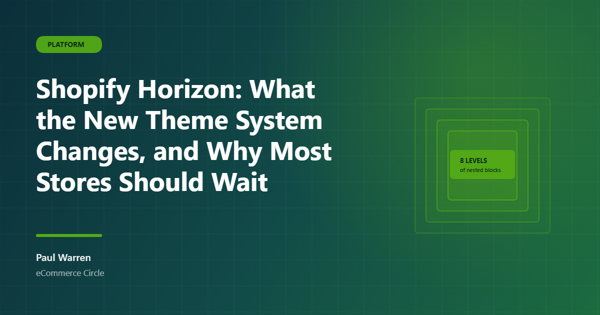 Shopify Horizon theme system article cover image for eCommerce Circle by Paul Warren