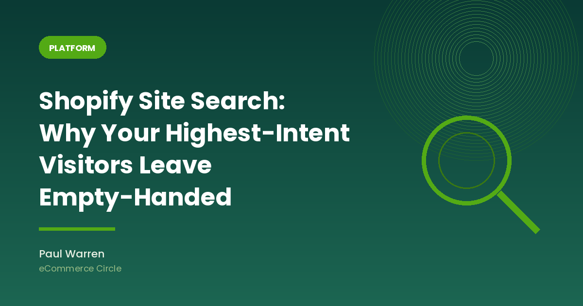 Shopify Site Search article featured image with magnifying glass on green gradient
