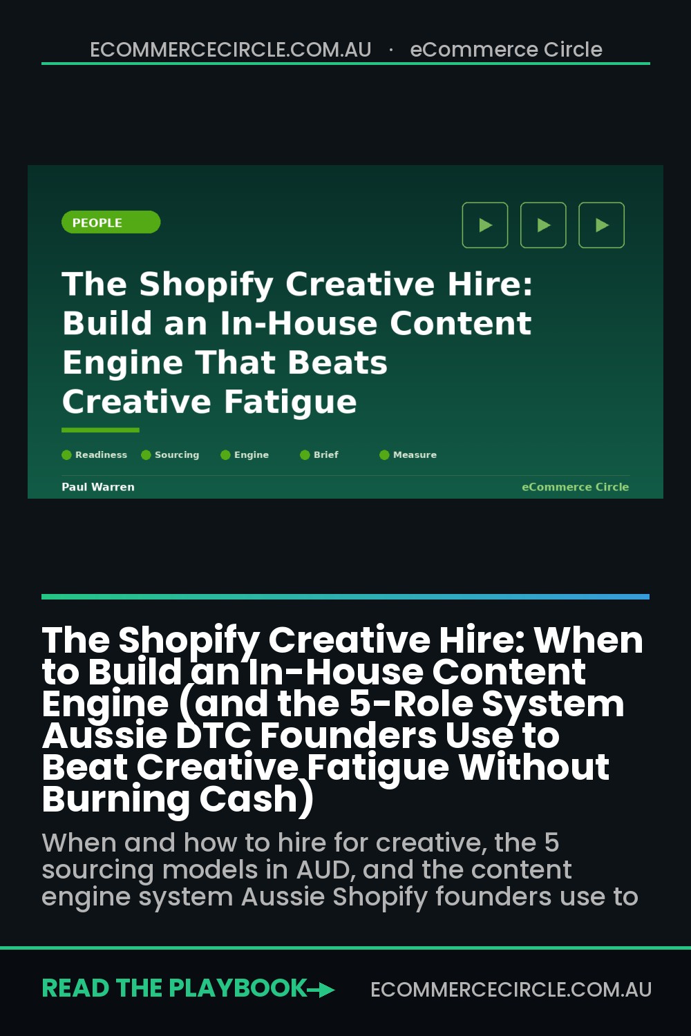The Shopify Creative Hire: When to Build an In-House Content Engine (and the 5-Role System Aussie DTC Founders Use to Beat Creative Fatigue Without Burning Cash)