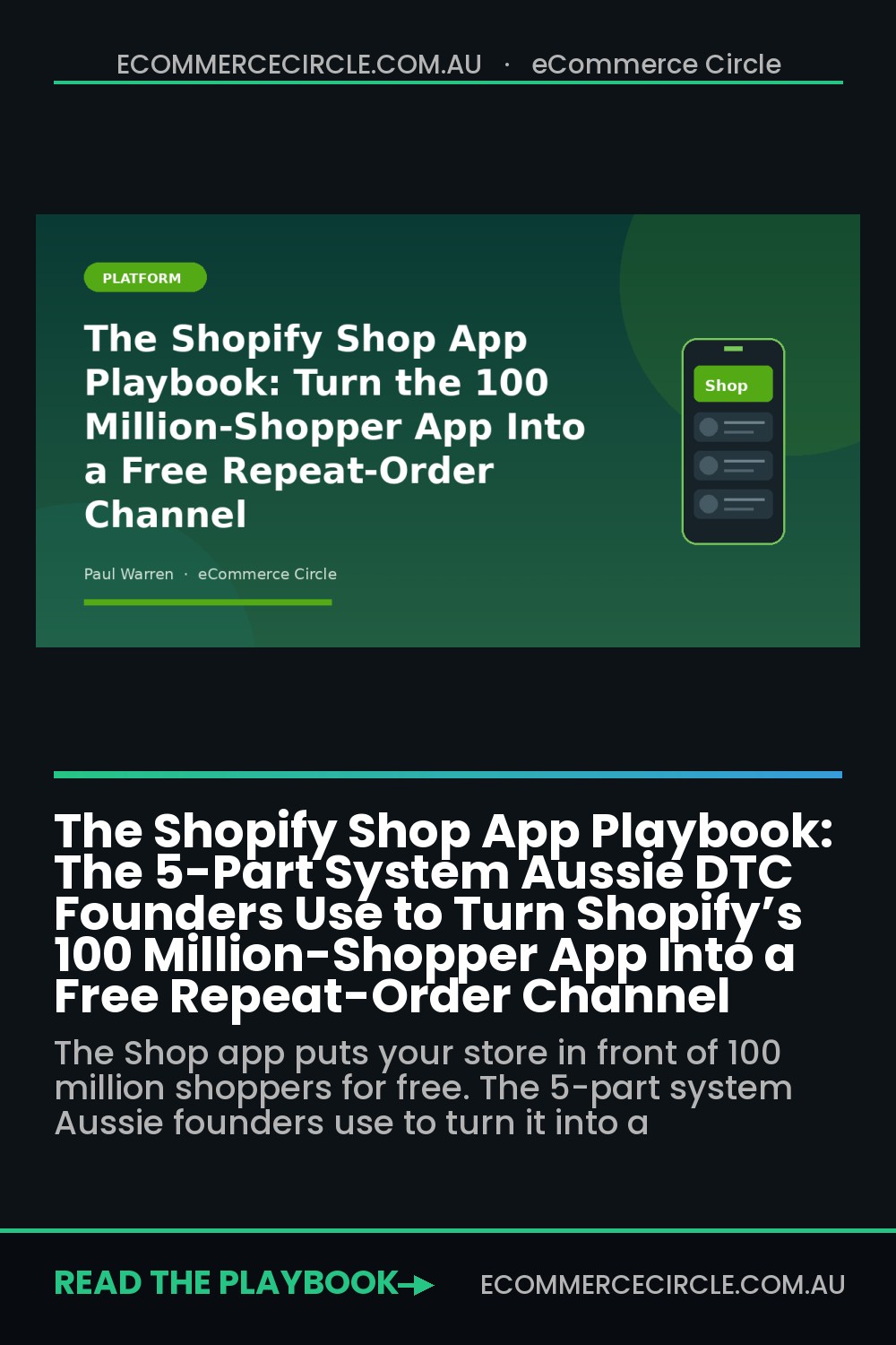 The Shopify Shop App Playbook: The 5-Part System Aussie DTC Founders Use to Turn Shopify’s 100 Million-Shopper App Into a Free Repeat-Order Channel