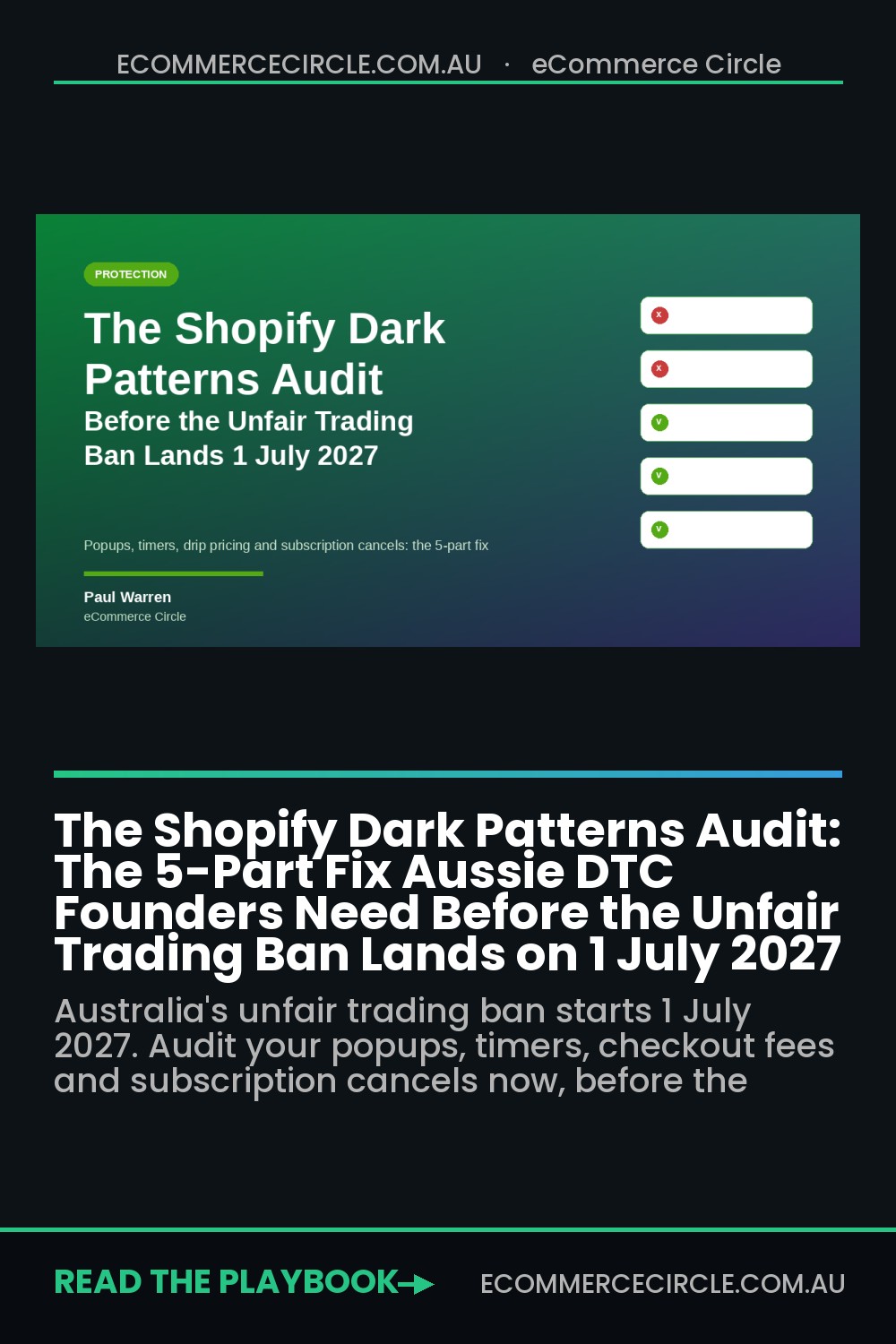 The Shopify Dark Patterns Audit: The 5-Part Fix Aussie DTC Founders Need Before the Unfair Trading Ban Lands on 1 July 2027