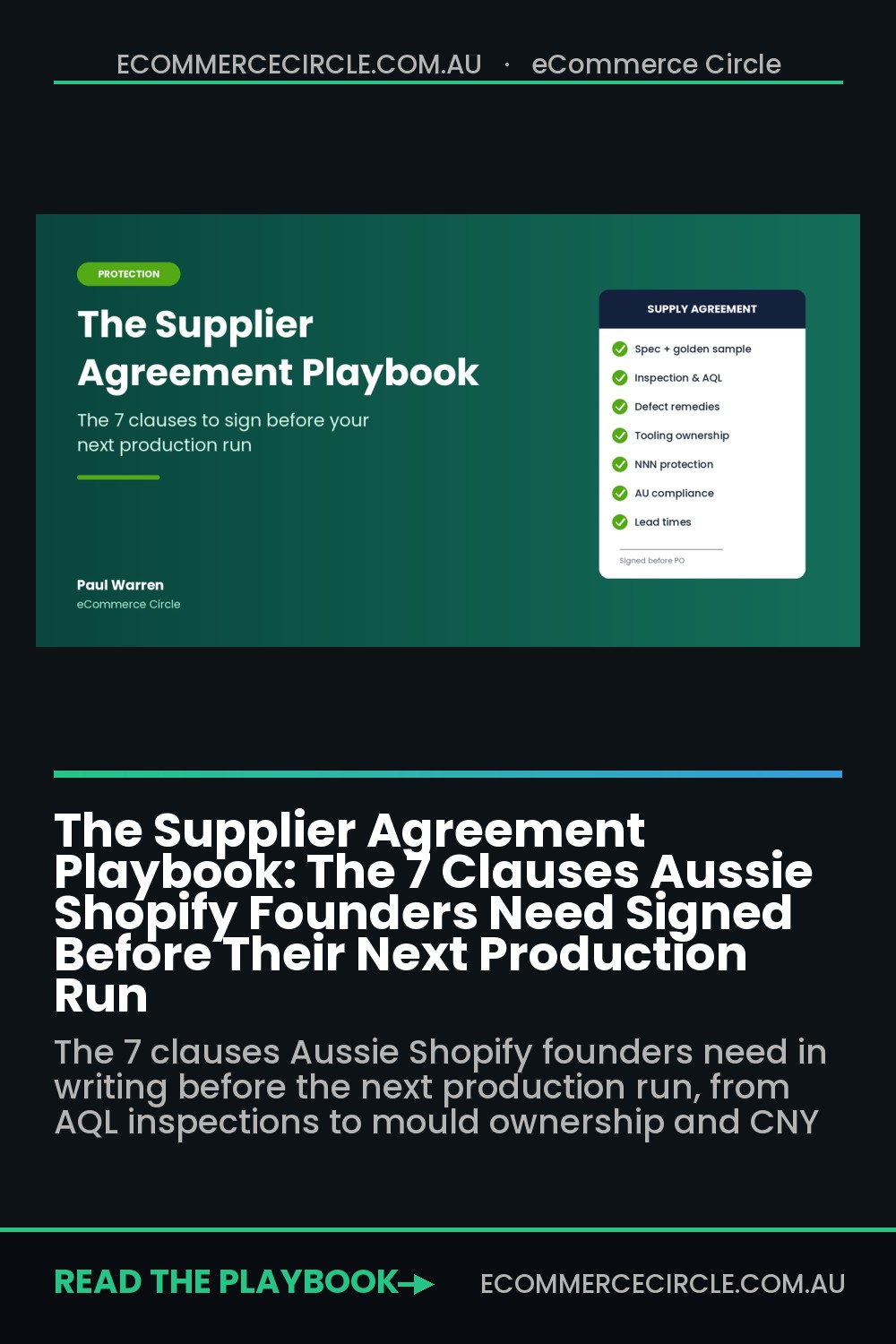 The Supplier Agreement Playbook: The 7 Clauses Aussie Shopify Founders Need Signed Before Their Next Production Run